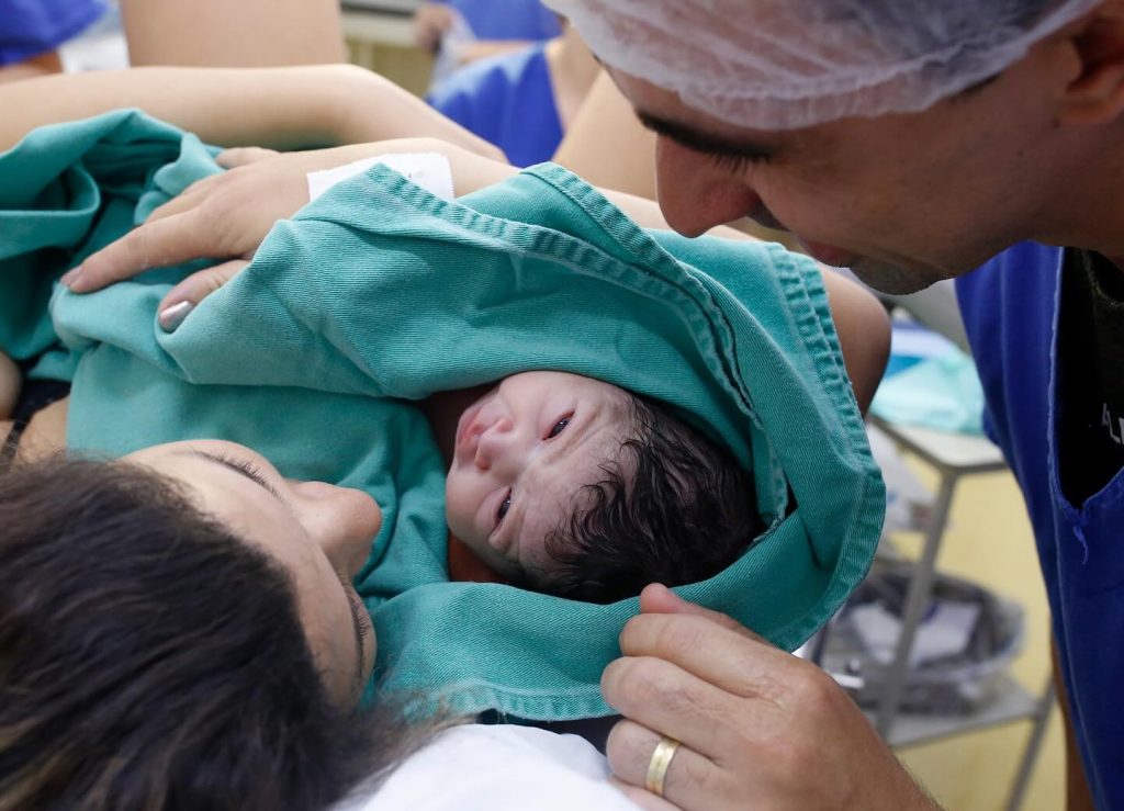 Newborn baby and mother