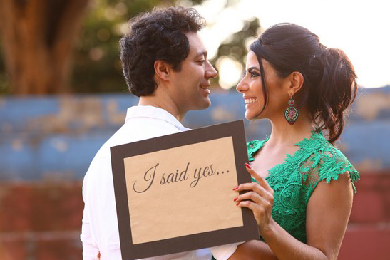 Photograph of newly engaged happy couple